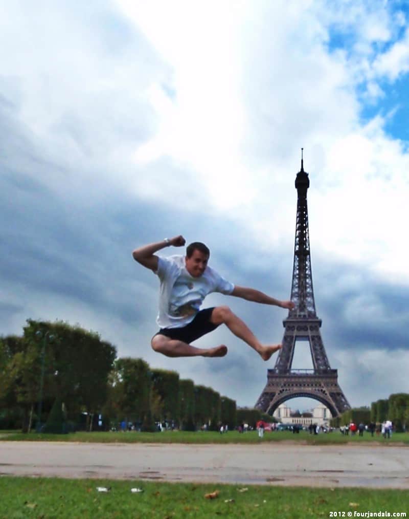 Cole jumping photo Eiffel Tower