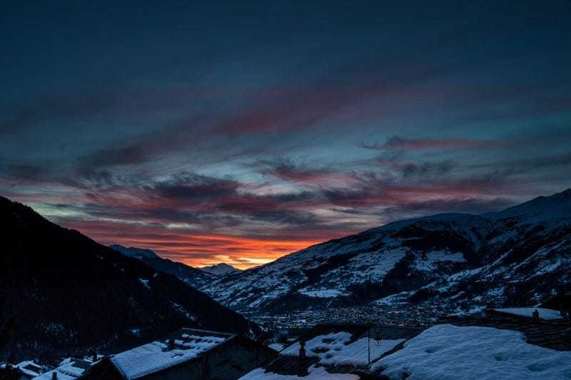 La Rosiere Ski Resort Guide - Skiing in France 36 Bourg St Maurice Sunset, French Alps