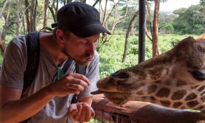 Cole feeding the Giraffes in Nairobi