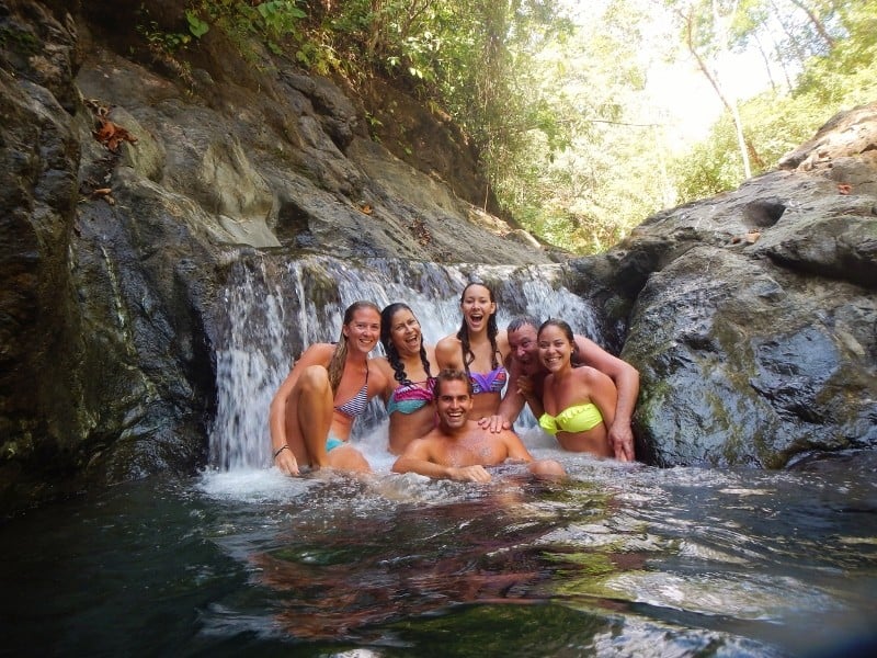 At a waterfall with our Venezuelan friends that is walking distance from Venao Cove Hostel