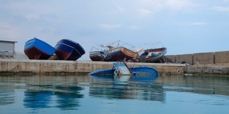 Abandoned boats from Tunisia in Sicily