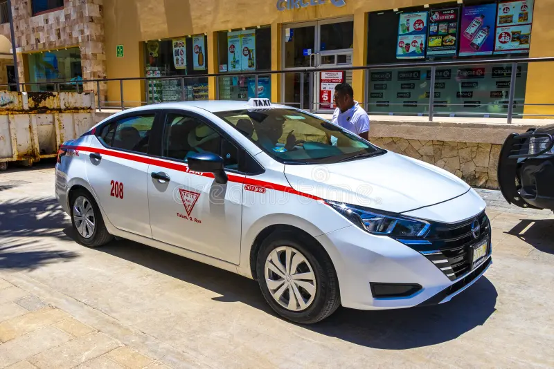 taxi car van city tulum mexico playa del carmen quintana roo august cab transport transportation vehicle white red 331390815